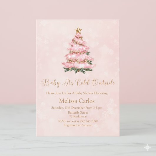 Winter Pink Baby It's Cold Outside ベビーシャワー 招待状