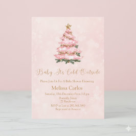 Winter Pink Baby It's Cold Outside Baby shower 招待状