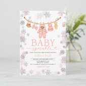 Winter Pink Baby Sprinkle Snowflakes Baby Shower 招待状 (スタンド正面)