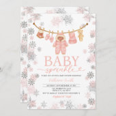 Winter Pink Baby Sprinkle Snowflakes Baby Shower 招待状 (正面/裏面)
