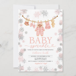 Winter Pink Baby Sprinkle Snowflakes Baby Shower 招待状