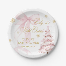 Winter Pink Bow Baby It's Cold Outside Baby Shower ペーパープレート