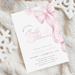 Winter Pink Bow Baby Shower Invitation 招待状
