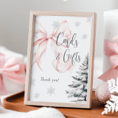 Winter Pink Bow Cards & Gifts Table Sign ポスター