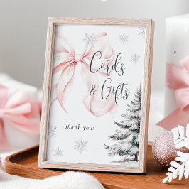 Winter Pink Bow Cards & Gifts Table Sign ポスター