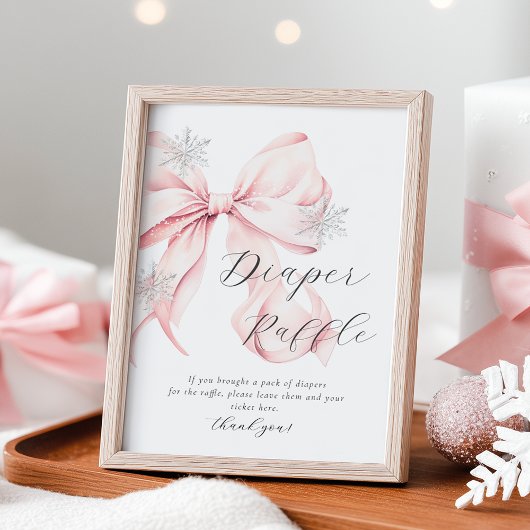 Winter Pink Bow Diaper Raffle Table Sign ポスター