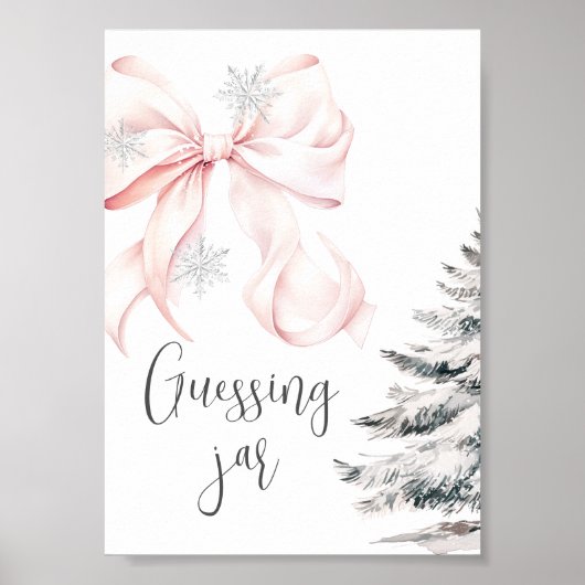 Winter Pink Bow Guess How many Table Sign ポスター (正面)