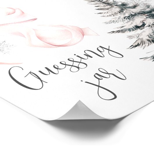 Winter Pink Bow Guess How many Table Sign ポスター (角)