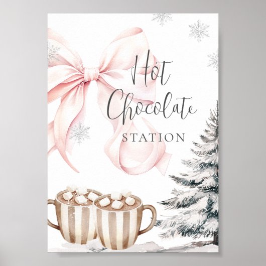Winter Pink Bow Hot Chocolate Table Sign ポスター (正面)