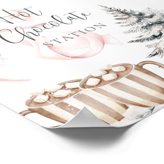 Winter Pink Bow Hot Chocolate Table Sign ポスター (角)