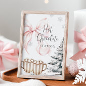 Winter Pink Bow Hot Chocolate Table Sign ポスター