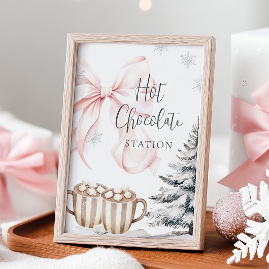 Winter Pink Bow Hot Chocolate Table Sign ポスター