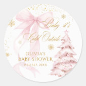 Winter Pink Bow It's Cold Outside Baby Shower ラウンドシール (正面)