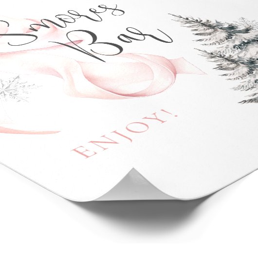 Winter Pink Bow Smores Bar Table Sign ポスター (角)