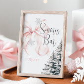 Winter Pink Bow Smores Bar Table Sign ポスター