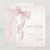 Winter Pink Bow Snowflake 16th Birthday Party 招待状 (正面/裏面)