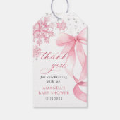 Winter Pink Bow Snowflakes Baby Shower ギフトタグ (裏面)
