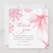 Winter Pink Bow Snowflakes Baby Shower サンキューカード (正面)