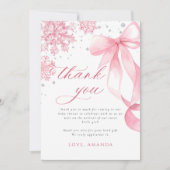 Winter Pink Bow Snowflakes Baby Shower サンキューカード (正面)