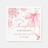 Winter Pink Bow Snowflakes Baby Shower スタンダードカクテルナプキン (正面)