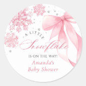 Winter Pink Bow Snowflakes Baby Shower ラウンドシール (正面)