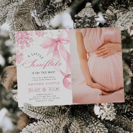 Winter Pink Bow Snowflakes Baby Shower Photo 招待状