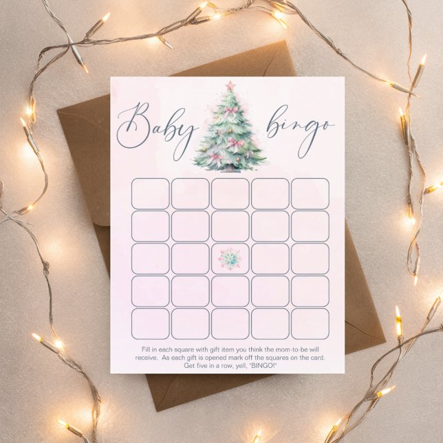 Winter pink Christmas tree baby shower bingo game  (クリエイターアップロード済み)