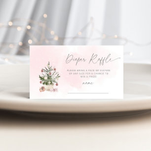 Winter pink Christmas tree diaper raffle ticket エンクロージャーカード