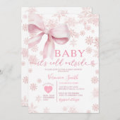 Winter Pink Little Snowflake Baby Shower Party 招待状 (正面/裏面)