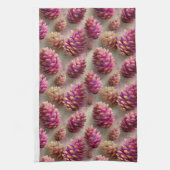 Winter Pink Pine Cones with Golden Accents キッチンタオル (縦)