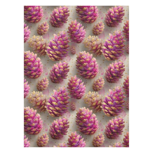 Winter Pink Pine Cones with Golden Accents テーブルクロス (正面)