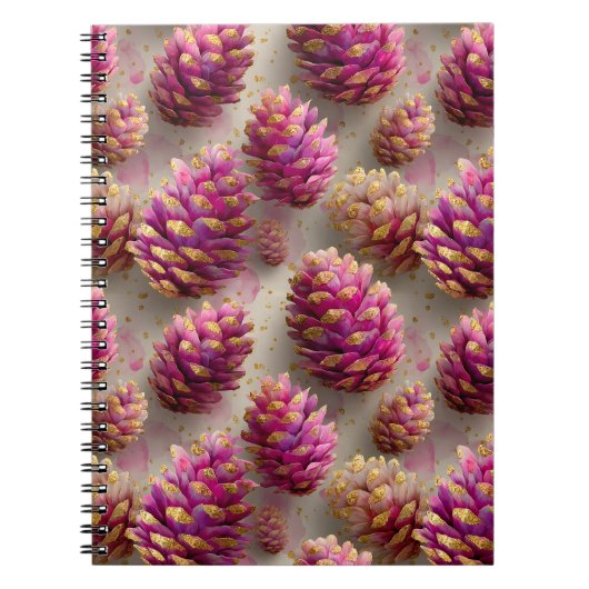 Winter Pink Pine Cones with Golden Accents ノートブック (正面)