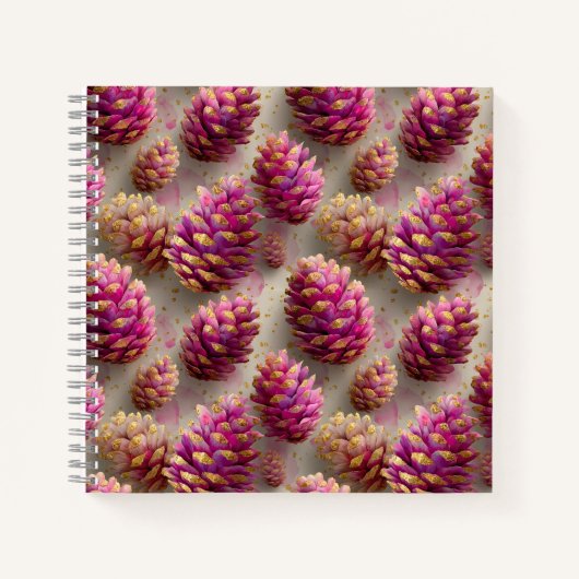 Winter Pink Pine Cones with Golden Accents ノートブック (正面)