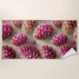 Winter Pink Pine Cones with Golden Accents ビーチタオル