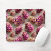 Winter Pink Pine Cones with Golden Accents マウスパッド (マウス)