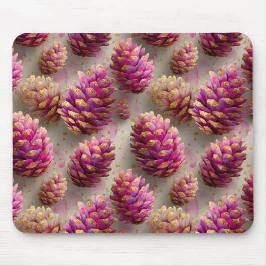 Winter Pink Pine Cones with Golden Accents マウスパッド (正面)