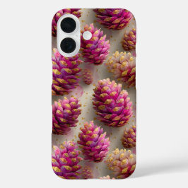 Winter Pink Pine Cones with Golden Accents iPhone 16ケース