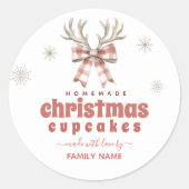 Winter Pink Plaid bow Holiday Baking Label ラウンドシール (正面)