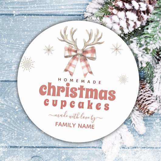 Winter Pink Plaid bow Holiday Baking Label ラウンドシール