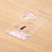 Winter Pink Rose Gold Floral Princess Mis Quince アクリル招待状 (レイダウン)