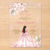 Winter Pink Rose Gold Floral Princess Mis Quince アクリル招待状 (正面)