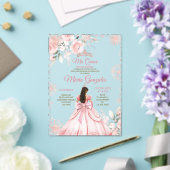 Winter Pink Rose Gold Floral Princess Mis Quince アクリル招待状 (インサイチュ (ウェディング))