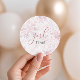 Winter Pink Snowflake Gender Reveal Team Girl ラウンドシール