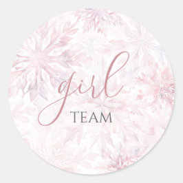 Winter Pink Snowflake Gender Reveal Team Girl ラウンドシール