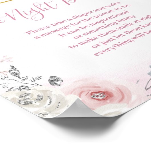 Winter Pink Snowflake Sleigh Late Night Diapers ポスター (角)