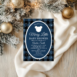 Winter Plaid Merry Little Baby Shower Blue 招待状