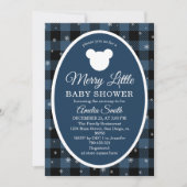 Winter Plaid Merry Little Baby Shower Blue 招待状 (正面)