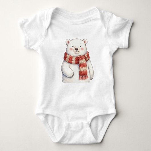 Winter Polar Bear Baby Bodysuit – Cozy Scarf Bear ベビーボディスーツ (正面)
