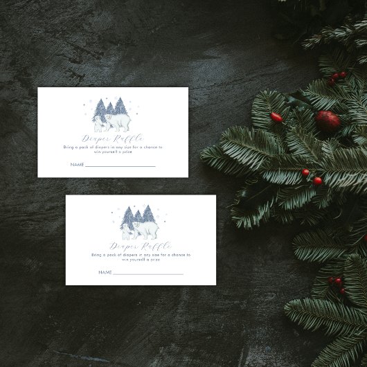 Winter Polar Bear Diaper Raffle Baby Shower エンクロージャーカード