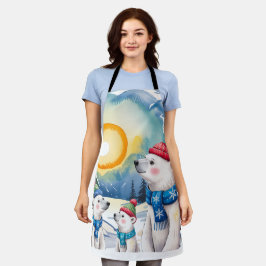 Winter Polar Bear Family Christmas  エプロン